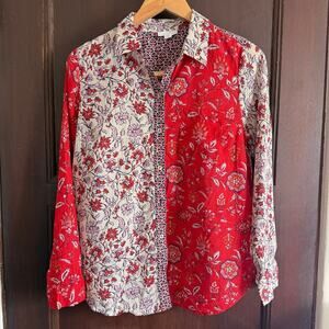 J.JILL | Red and white Mixed Floral print Button Down Shirt | Extra Small